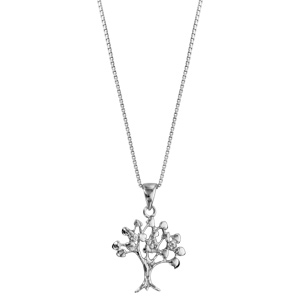 Collier en argent rhodi� cha�ne avec pendentif arbre de vie avec oxydes blancs sertis au bout des branches - longueur 42cm + 3cm de rallonge - Vue 2