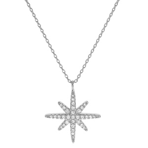 Collier en argent rhodi� cha�ne avec pendentif �toile oxydes blancs sertis 40+4cm - Vue 2