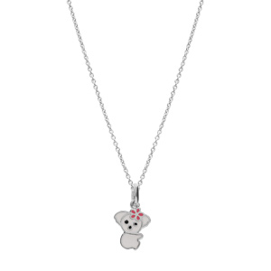 Collier en argent rhodi� cha�ne avec pendentif koala blanc et fleur 36+2cm - Vue 2