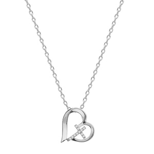 Collier en argent rhodi� cha�ne avec pendentif coeur et croix oxydes blancs 42+3cm - Vue 2