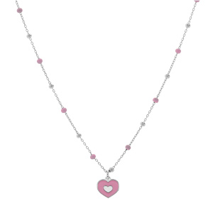Collier en argent rhodi� cha�ne avec pendentif coeur rose 38+3cm - Vue 2
