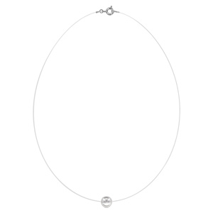 Collier en argent rhodi� fil en nylon avec pendentif perle blanche de synth�se 8mm longueur 42cm - Vue 2