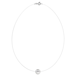Collier en argent rhodi� fil en nylon avec pendentif perle blanche synth�tique de 10mm longueur 42cm - Vue 2