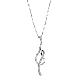 Collier en argent rhodi� cha�ne avec pendentif brin faisant un noeud avec parties orn�es d\'oxydes blancs sertis - longueur 42cm + 3cm de rallonge - Vue 2
