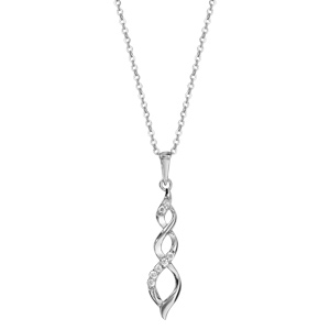 Collier en argent rhodi� cha�ne avec pendentif torsade lache orn�e d\'oxydes blancs sertis - longueur 42cm + 3cm de rallonge - Vue 2
