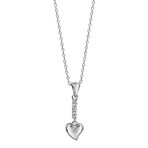 Collier en argent rhodi� cha�ne avec pendentif barrette d\'oxydes blancs sertis avec coeur lisse suspendu - longueur 40cm + 5cm de rallonge - Vue 2