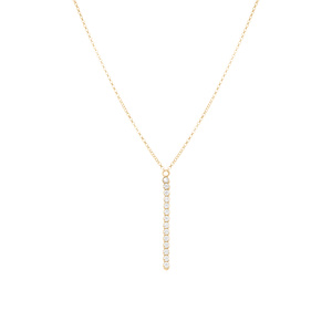 Collier en argent dor� forme Y avec riviere d\'oxydes blancs sertis - 41+5cm - Vue 2