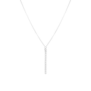 Collier en argent rhodi� forme Y riviere d\'oxydes blancs sertis - 41+5cm - Vue 2