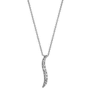 Collier en argent rhodi� cha�ne avec pendentif vague en oxydes blancs - longueur 40cm + 4cm de rallonge - Vue 2