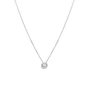 Collier en argent rhodi� cha�ne avec pendentif oxyde blanc serti clos - longueur 41,5cm - Vue 2