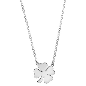 Collier en argent rhodi� cha�ne avec pendentif plaque en forme de tr�fle � 4 feuilles - longueur 42cm + 3cm de rallonge - Vue 2