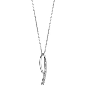 Collier en argent rhodi� cha�ne avec pendentif brin faisant 1 demi boucle avec oxydes blancs sertis � 1 extr�mit� - longueur 40cm + 4cm de rallonge - Vue 2