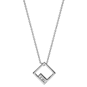Collier en argent rhodi� cha�ne avec pendentif carr� ajour� et oxydes blancs sertis - longueur 40cm + 4cm de rallonge - Vue 2