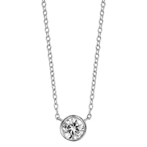 Collier en argent rhodi� cha�ne avec pendentif oxyde rond blanc diam�tre 5mm serti clos - longueur 40cm + 4cm de rallonge - Vue 2