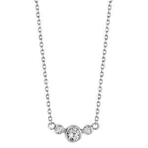 Collier en argent rhodi� cha�ne avec pendentif 3 oxydes blancs sertis clos, 2 petits et 1 gros au milieu - longueur 42cm + 5cm de rallonge - Vue 2
