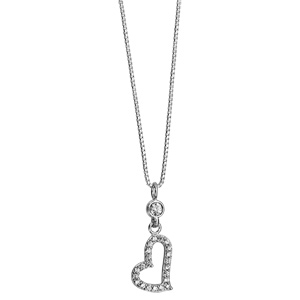 Collier en argent rhodi� cha�ne avec pendentif coeur asym�trique ajour� orn� d\'oxydes blancs sertis - longueur 42cm + 3cm de rallonge - Vue 2