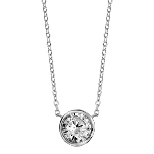 Collier en argent rhodi� cha�ne avec pendentif oxyde rond blanc diam�tre 7mm serti clos - longueur 40cm + 4cm de rallonge - Vue 2
