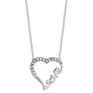 Collier en argent rhodi� cha�ne avec pendentif coeur �vid� d�coup� \