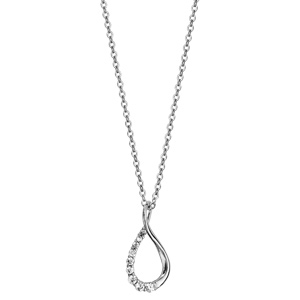 Collier en argent rhodi� cha�ne avec pendentif ovale vrill� avec 1 moiti� lisse et l\'autre orn�e d\'oxydes blancs - longueur 42cm + 3cm de rallonge - Vue 2