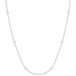 Collier en argent rhodi� cha�ne avec perles blanches d\'eau douce 40cm + 5cm - Vue 2