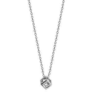 Collier en argent rhodi� cha�ne avec pendentif cube ouvert avec 1 oxyde blanc � l\'int�rieur - longueur 40cm + 4cm de rallonge - Vue 2