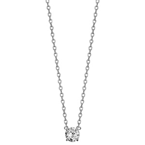 Collier solitaire en argent rhodi� cha�ne avec pendentif oxyde blanc de 5mm serti 4 griffes - longueur 38cm + 4cm de rallonge - Vue 2