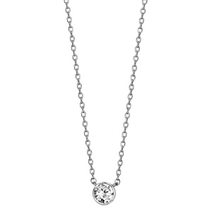 Collier en argent rhodi� cha�ne avec pendentif oxyde blanc de 5mm serti clos - longueur 38cm + 4cm de rallonge - Vue 2