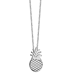 Collier en argent rhodi� cha�ne avec pendentif ananas - longueur 42cm + 3cm de rallonge - Vue 2