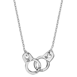 Collier en argent rhodi� cha�ne avec pendentif grandes menottes au milieu - longueur 40cm + 5cm de rallonge - Vue 2