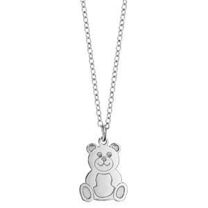 Collier en argent rhodi� cha�ne avec pendentif ourson - longueur 35cm + 5cm de rallonge - Vue 2