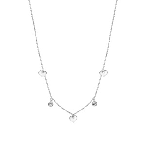 Collier en argent rhodi� pampille 3 coeurs et 2 oxydes blancs sertis clos 42cm + 3cm - Vue 2