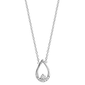 Collier en argent rhodi� cha�ne avec pendentif goutte avec arrondi orn� d\'oxydes blancs sertis et 1 oxyde blanc � l\'int�rieur - longueur 38cm + 4cm de rallonge - Vue 2