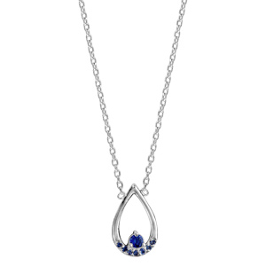 Collier en argent rhodi� cha�ne avec pendentif goutte bleu fonc� 42cm + 3cm - Vue 2