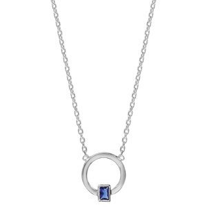 Collier en argent rhodi� cha�ne avec pendentif anneau avec �l�ment rectangulaire orn� d\'1 oxyde bleu fonc� - longueur 38cm + 4cm de rallonge - Vue 2