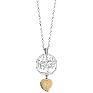 Collier en argent rhodi� cha�ne avec pendentif arbre de vie avec feuille dor�e suspendue - longueur 42cm + 3cm de rallonge - Vue 2