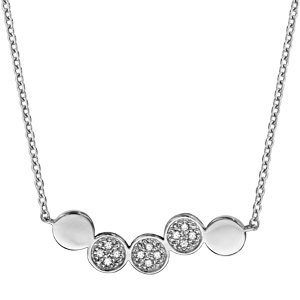 Collier en argent rhodi� cha�ne avec au milieu 5 ronds lisses et pav� d\'oxydes blancs sertis - longueur 42cm + 3cm de rallonge - Vue 2