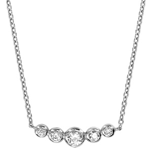 Collier en argent rhodi� cha�ne avec au milieu 5 oxydes blancs sertis clos de taille d�grad�e - longueur 42cm + 3cm de rallonge - Vue 2