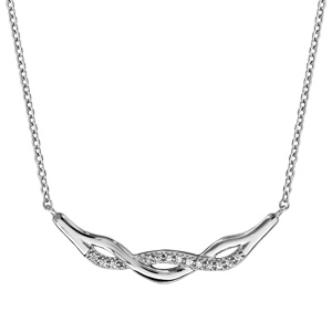 Collier en argent rhodi� cha�ne avec au milieu torsade faite avec 1 brin lisse et 1 rail d\'oxydes blancs sertis - longueur 42cm + 3cm de rallonge - Vue 2