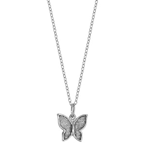 Collier en argent rhodi� cha�ne avec pendentif papillon glitter - longueur 42+3cm - Vue 2