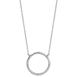 Collier en argent rhodi� cha�ne avec pendentif anneau orn� d\'oxydes blancs sertis en bas - longueur 41cm + 5cm de rallonge - Vue 2