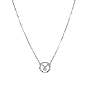 Collier en argent rhodi� cercle 1 oxyde blanc serti pendant 38cm + 4cm - Vue 2