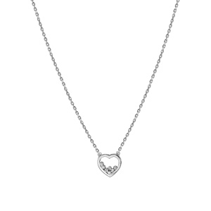 Collier en argent rhodi� coeur 7 oxydes blancs sertis 38cm + 4cm - Vue 2