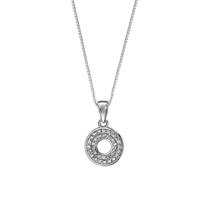Collier en argent rhodi� cha�ne avec pendentif cercle perc� oxydes blancs sertis 42cm + 3cm - Vue 2