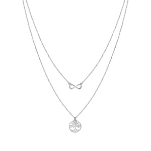 Collier en argent rhodi� double cha�ne infini et arbre de vie 41cm + 3cm - Vue 2