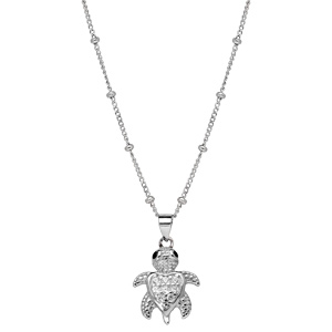 Collier en argent rhodi� cha�ne avec pendentif tortue pav�e d\'oxydes blancs sertis 36+4cm - Vue 2