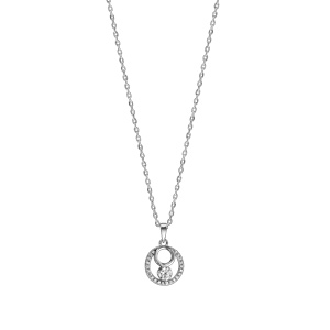 Collier en argent rhodi� cha�ne avec pendentif rond oxydes blancs sertis et 1 oxyde blanc serti clos 42cm + 3cm - Vue 2