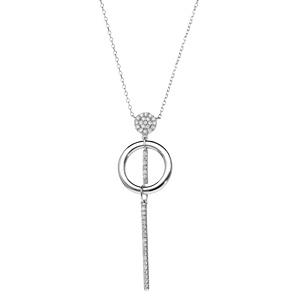 Collier en argent rhodi� cha�ne en forme Y avec pendentif cercle oxydes blancs sertis et baguette pendante longueur 42+3cm - Vue 2