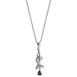Collier en argent rhodi� collection joaillerie cha�ne avec pendentif pierre bleu fonc� 43cm + 2cm - Vue 2