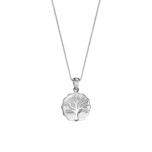 Collier en argent rhodi� cha�ne avec pendentif galet d�coup� arbre de vie ajour� 42cm + 3cm - Vue 2