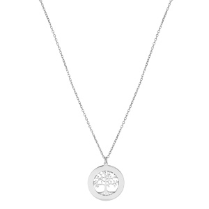 Collier en argent rhodi� cha�ne avec pendentif pr�noms � graver petit arbre de vie 20mm longueur 38+4cm - Vue 2